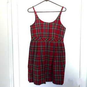 EUC vintage 90s pleated front red plaid a-line pinafore dress
